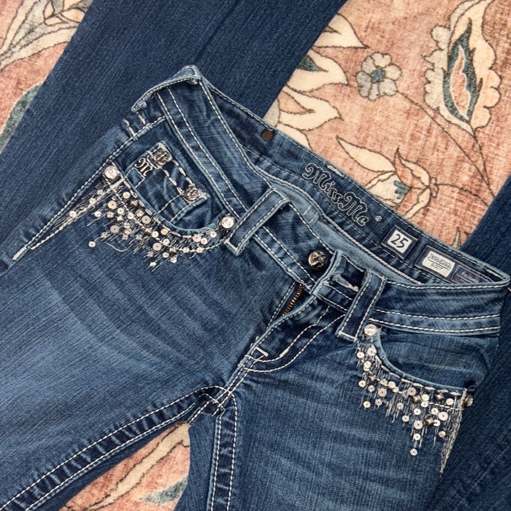 Miss Me Blue Boot Cut Jeans with Embellished Design